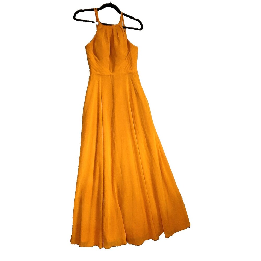 Azazie Chiffon Halter Dress size C Ginger Bridesmaid Prom Fall Pockets Lined